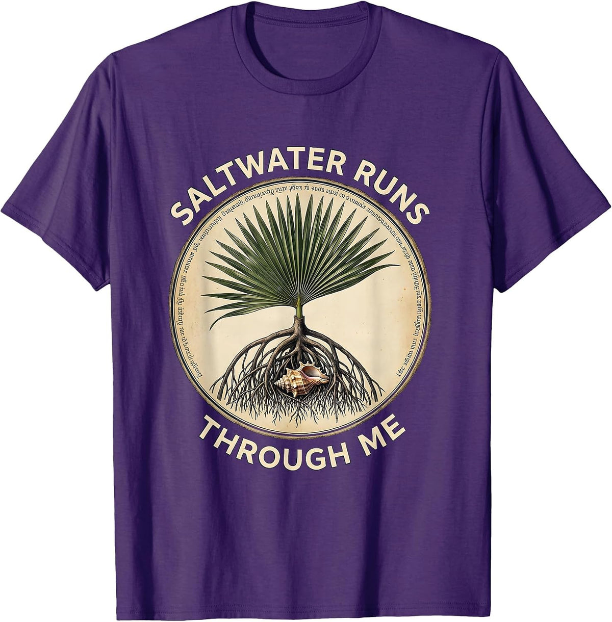 Saltwater Runs Through Me Caribbean Design T-Shirt, Men, Purple, X-Large - As Pictured
