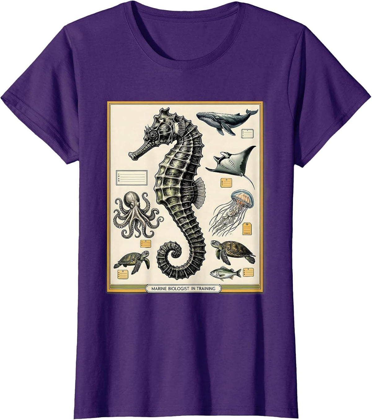 Women's Marine Biologist In Training Botanical Sea Creature T-Shirt - Purple