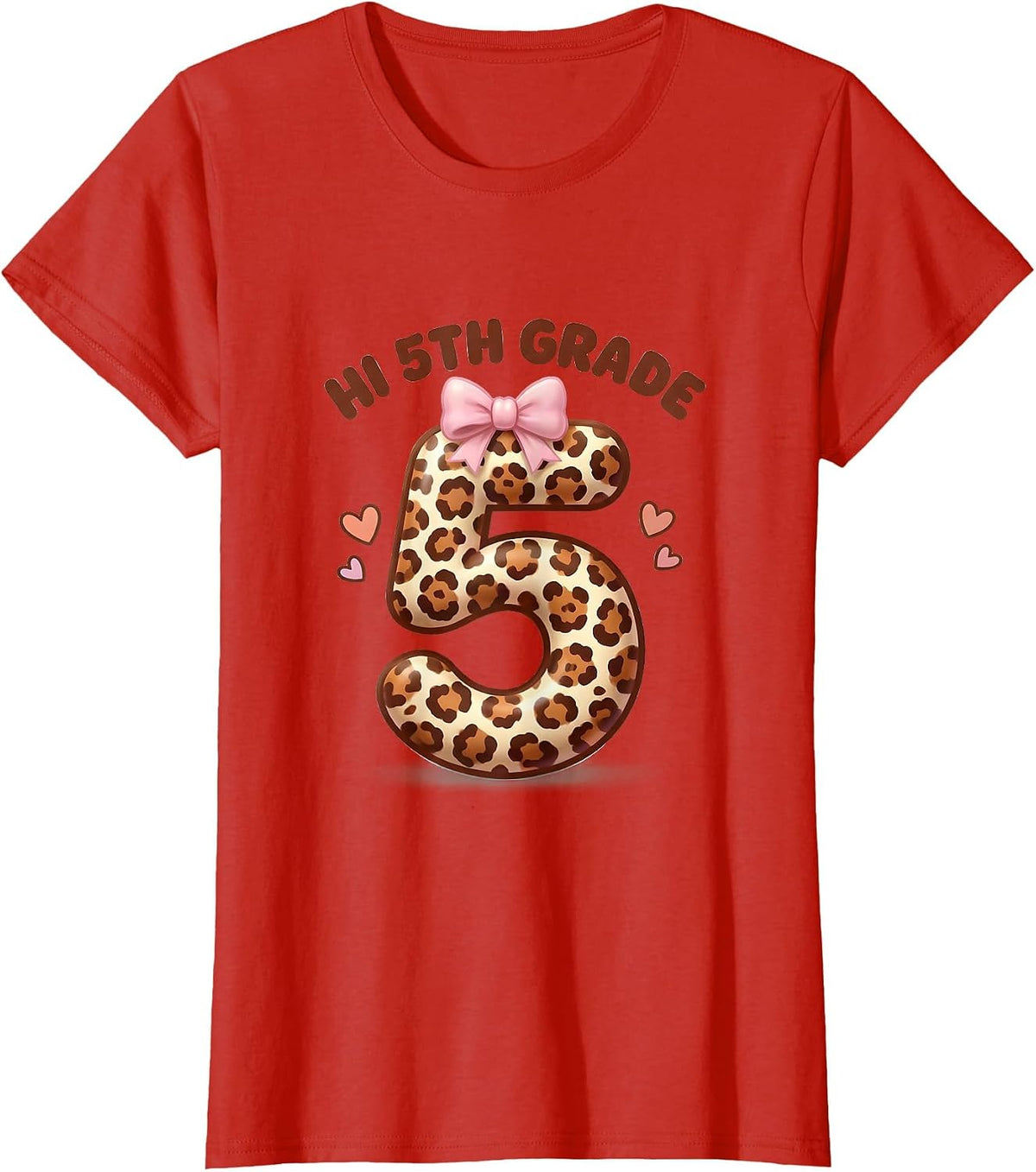 Hi 5th Grade Cute Kawaii Leopard Teacher Back To School T-Shirt - Red