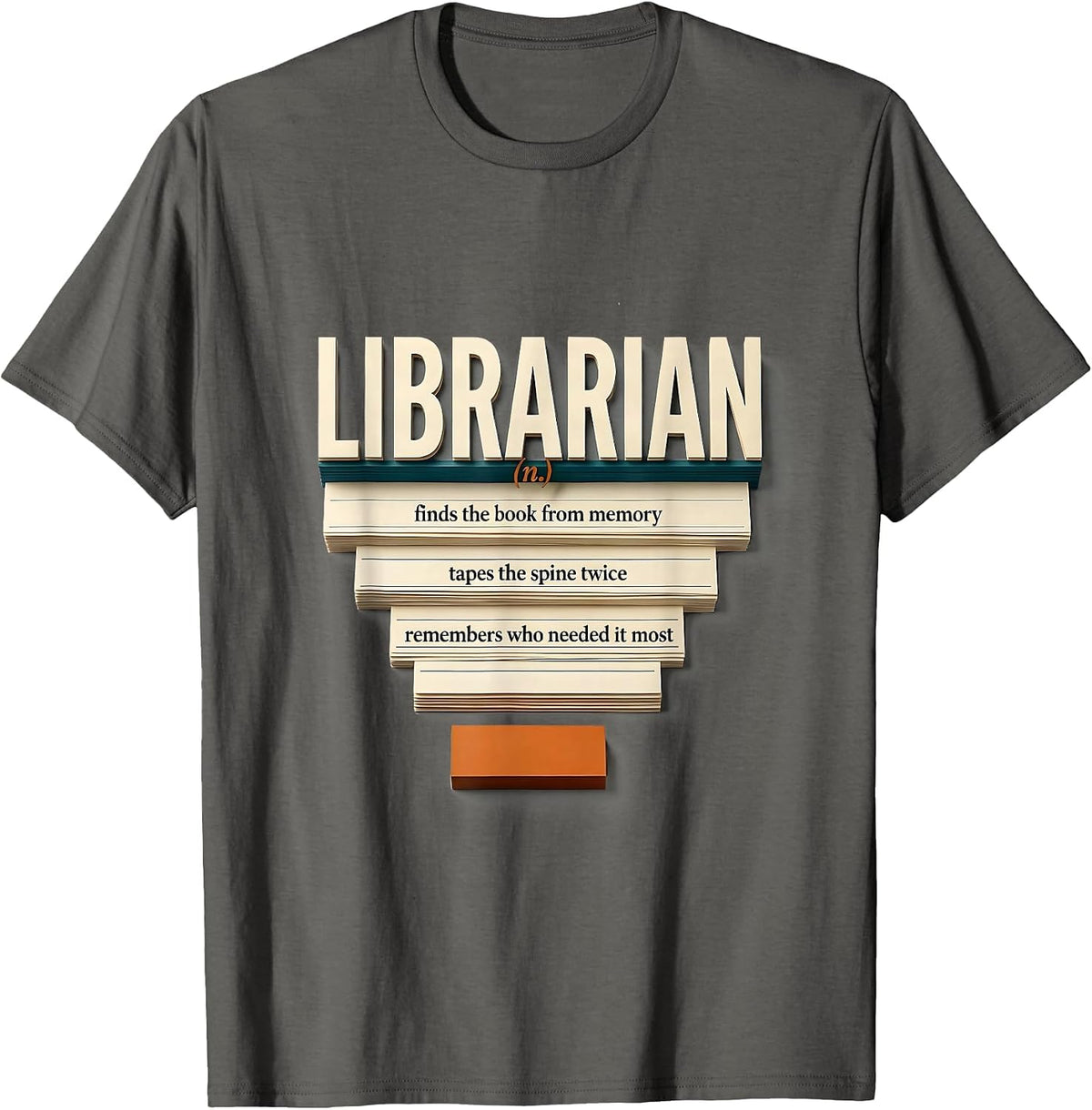 Librarian Finds Book Tapes Spine Teacher Humor T-Shirt - Asphalt Grey