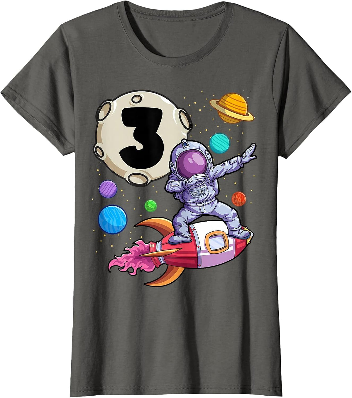 Dabbing Astronaut 3 Yrs Old Birthday Boy Space 3rd Birthday T-Shirt - Asphalt Grey