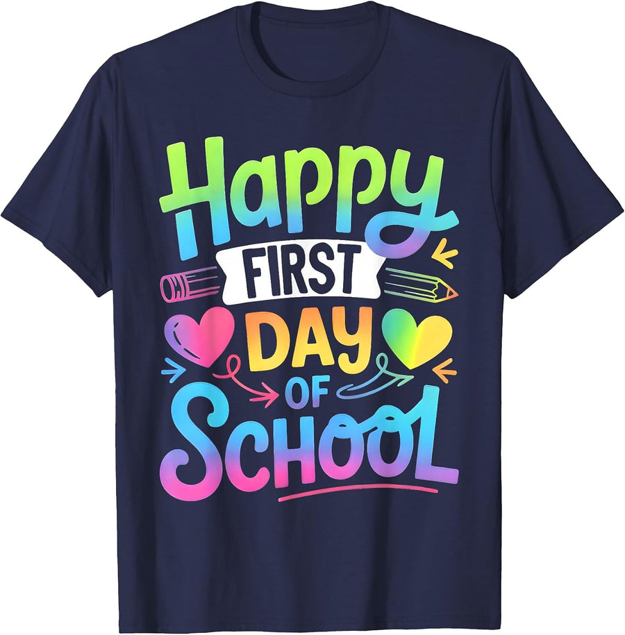 Happy First Day of School Teacher Back to School Student Kid T-Shirt - Navy Blue