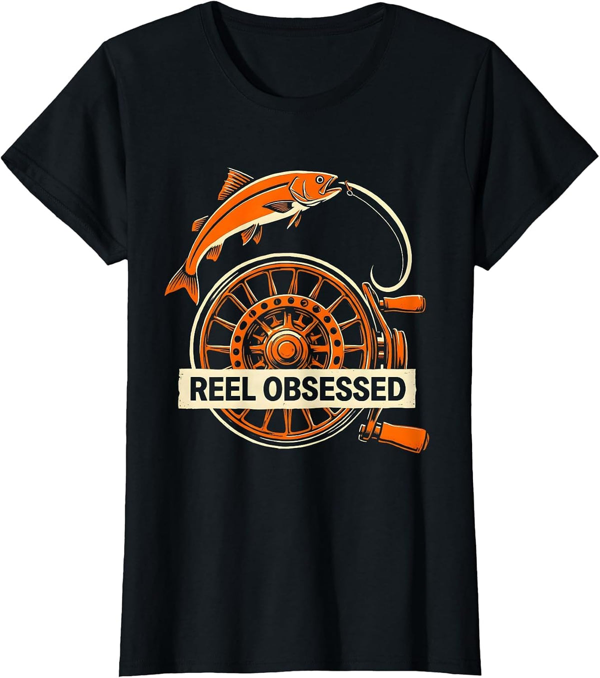 Women's Reel Obsessed Fishing Graphic Design T-Shirt - Black