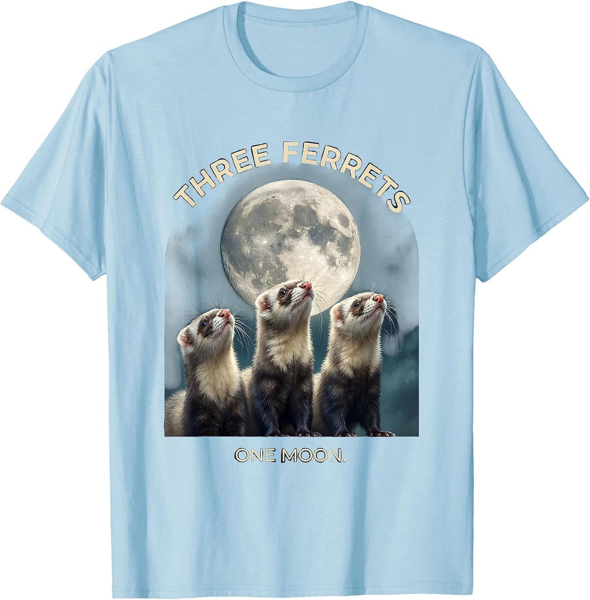 Men's Three Ferrets One Moon Funny Ferret Lover Pet Meme T-Shirt - Baby Blue