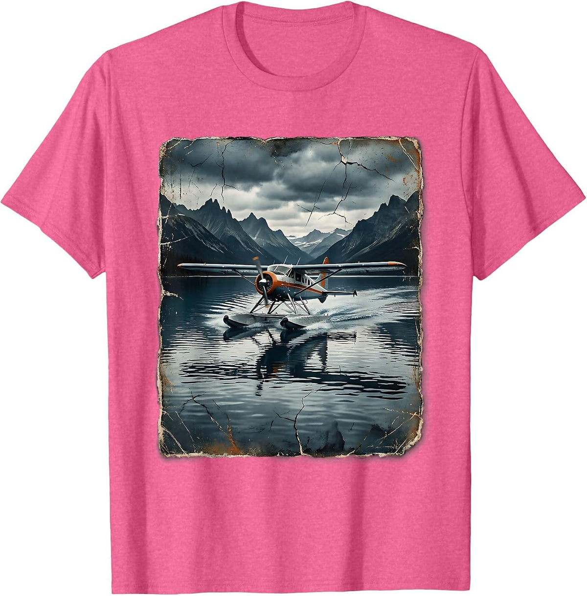 Float Plane Landing on Glacial Lake Alaska T-Shirt - Pink Heather