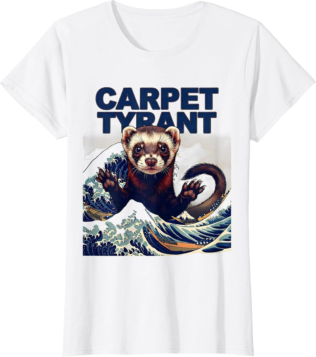 Women's Carpet Tyrant Ukiyo-e Ferret Lover Gift T-Shirt - White