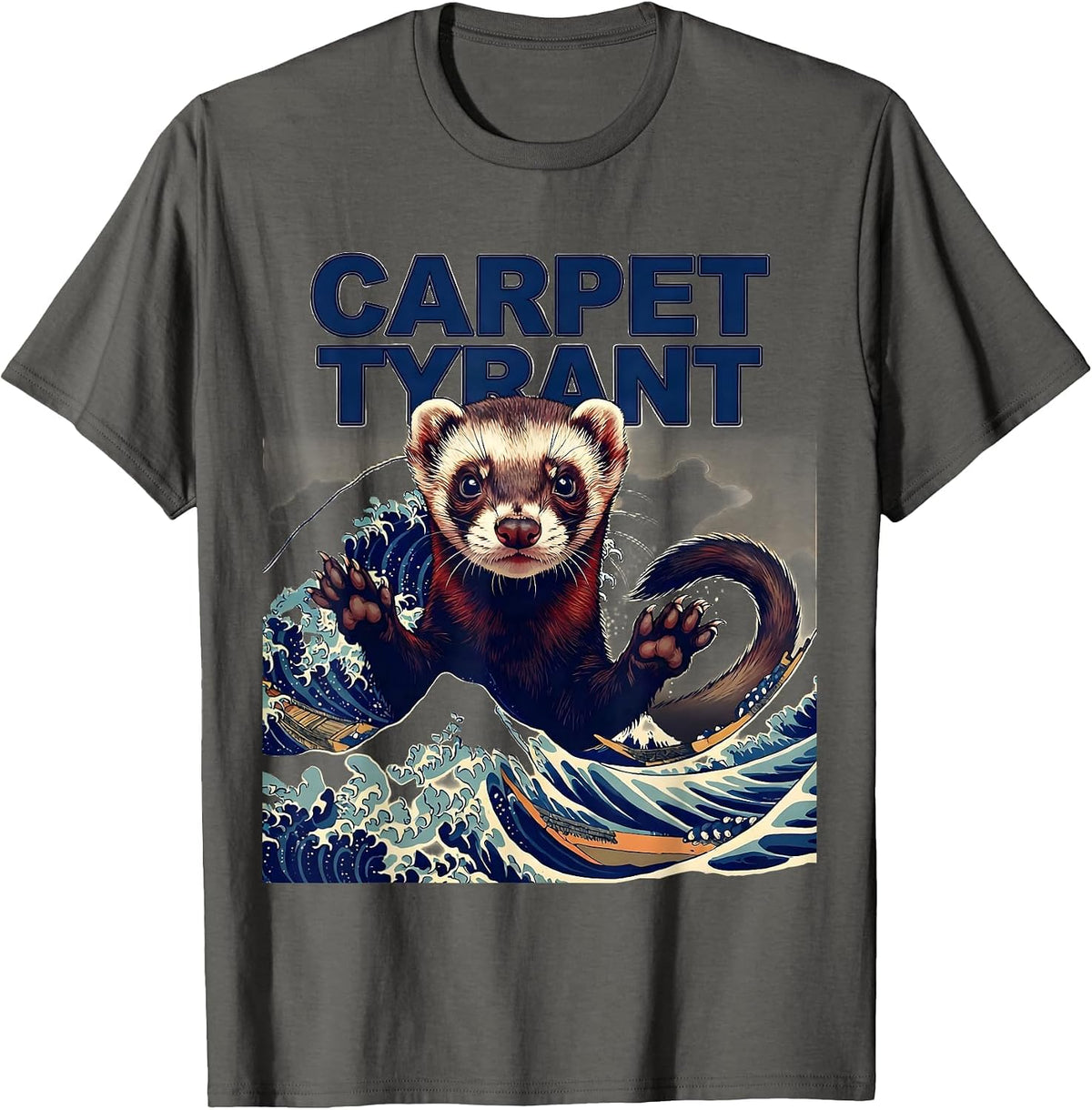 Men's Carpet Tyrant Ukiyo-e Ferret Lover Gift T-Shirt - Asphalt Grey