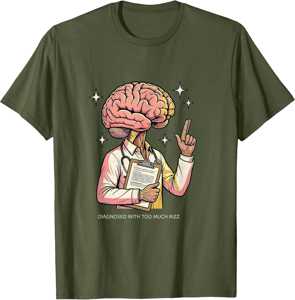 Men's Diagnosed With Too Much Rizz Funny Autism Design T-Shirt - Olive Green