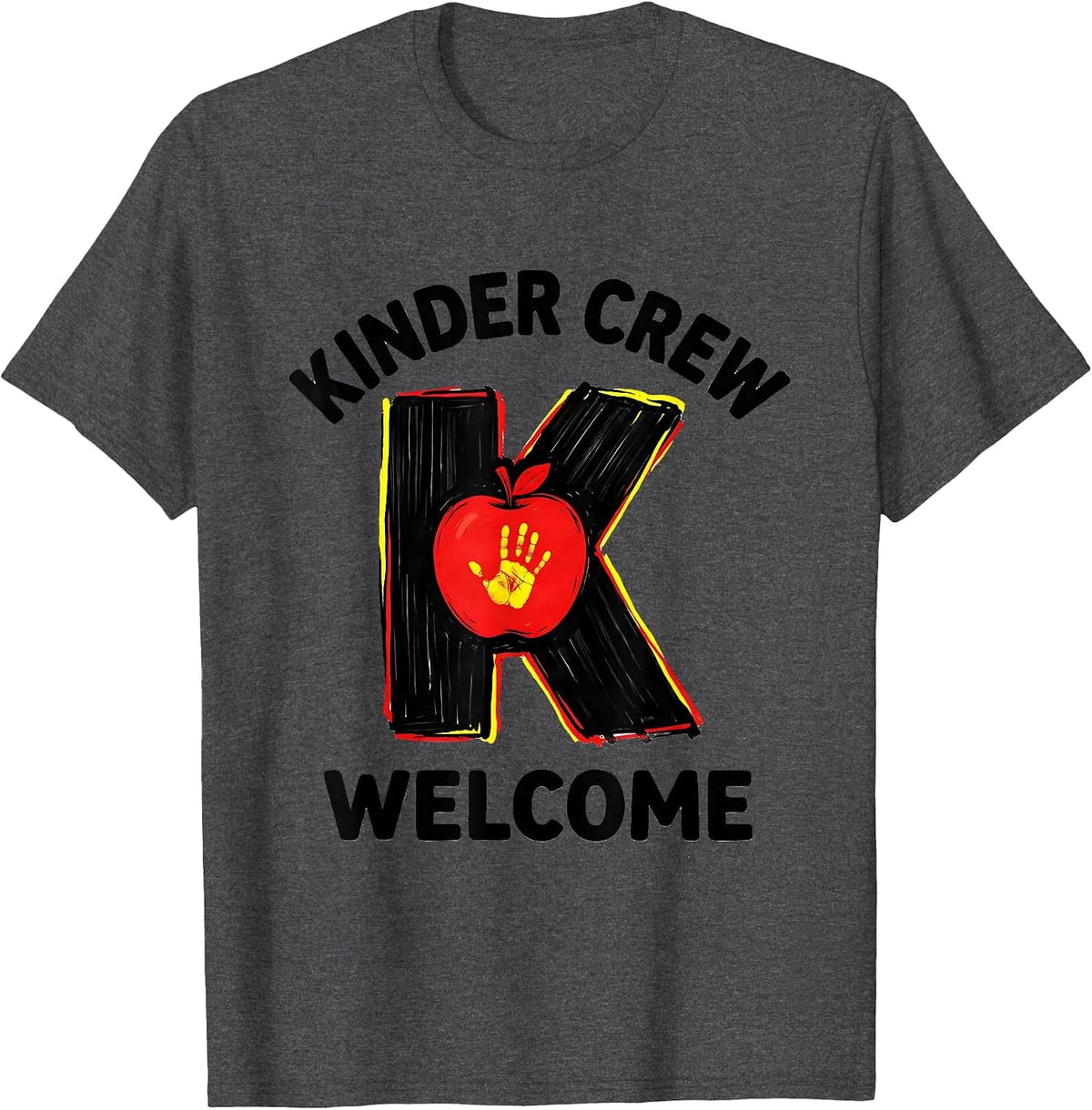 Kinder Crew Welcome Playful Kindergarten Teacher Back To T-Shirt - Dark Heather Grey