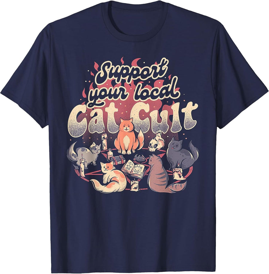 Support Your Local Cat Cult T-Shirt - Navy Blue