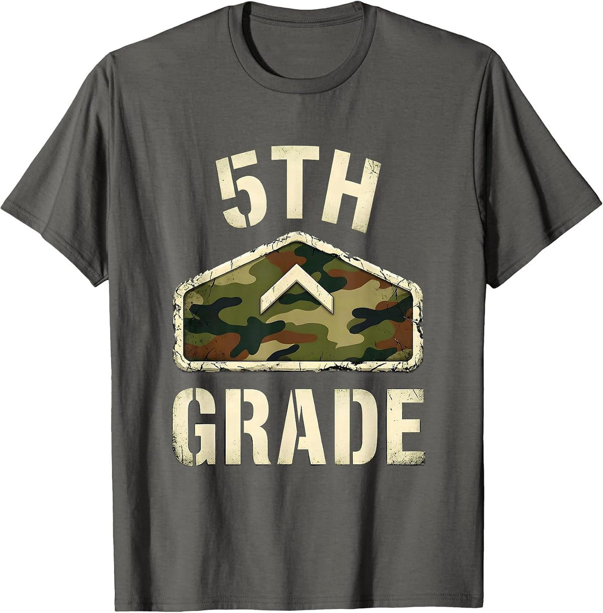 Men's 5th Grade Distressed Camo Back To School Boys Teacher T-Shirt - Asphalt Grey