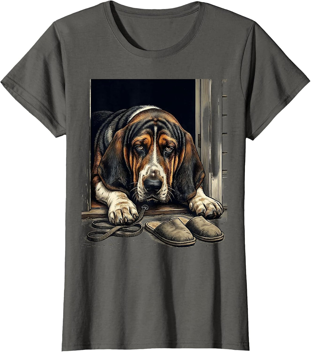Women's Basset Hound Vintage Dog Lover Humor T-Shirt - Asphalt Grey