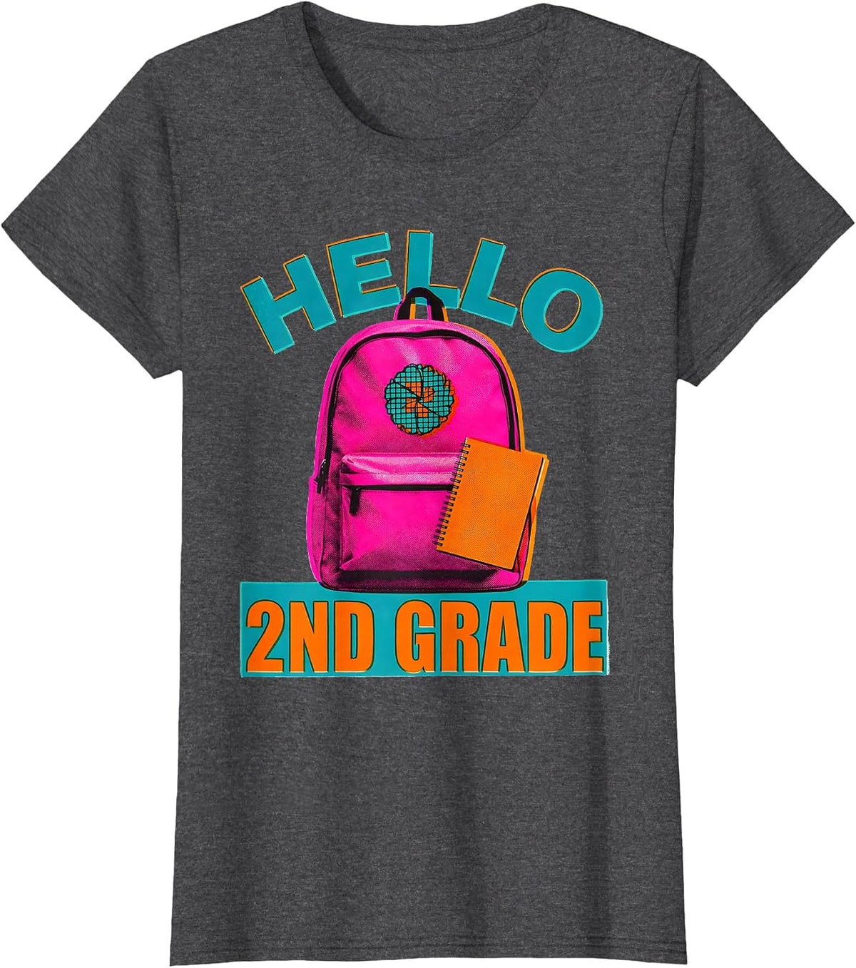 Women's Hello 2nd Grade Risograph Back To School Kids Girl Teacher T-Shirt - Dark Heather Grey