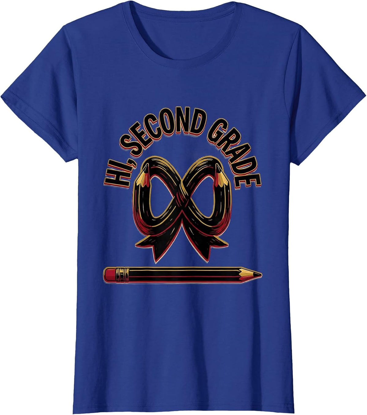 Women's Hi, Second Grade Cute Coquette Bow Back to School Teacher T-Shirt - Royal Blue
