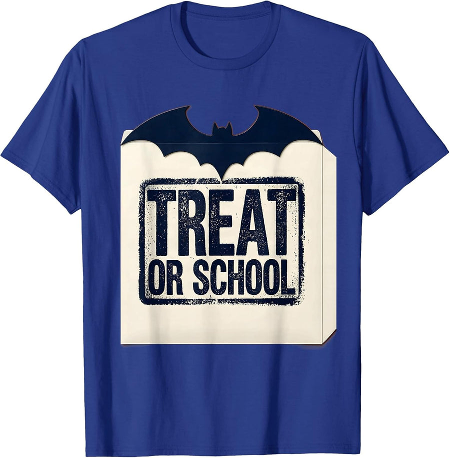 Treat Or School Rubber Stamp Halloween Teacher Costume Pun T-Shirt - Royal Blue