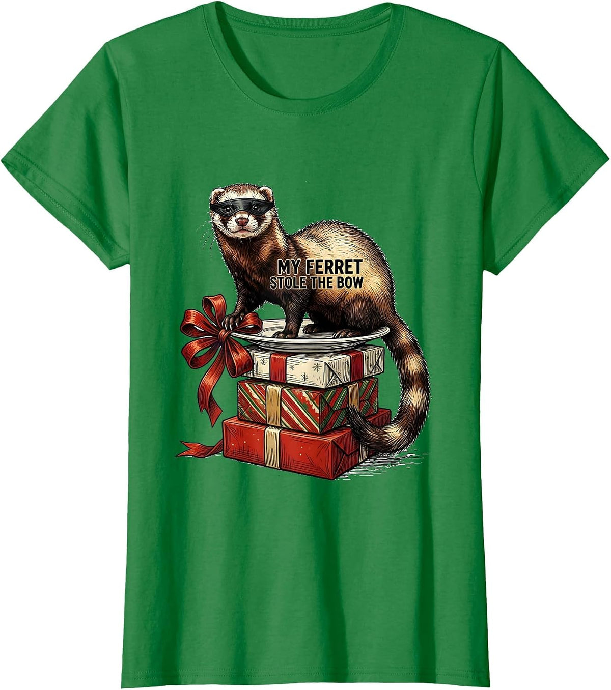 Women's My Ferret Stole The Bow Funny Ferret Lover Gift T-Shirt - Kelly Green
