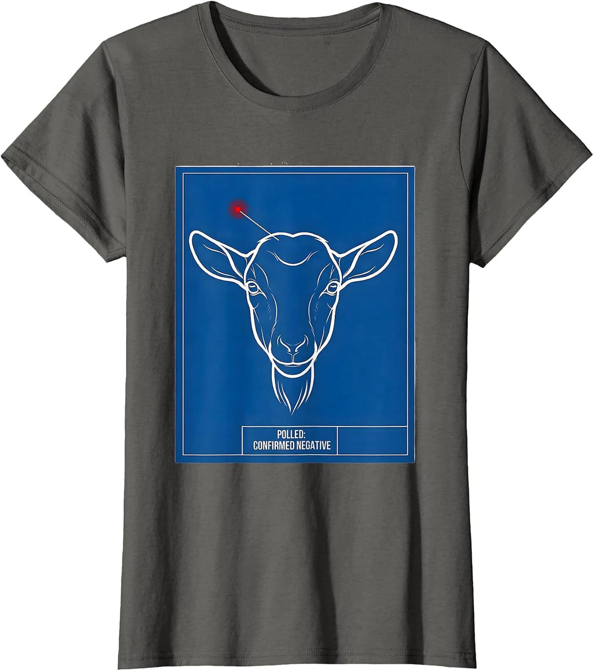 Women's Polled Confirmed Negative Technical Blueprint Goat Humor T-Shirt - Asphalt Grey