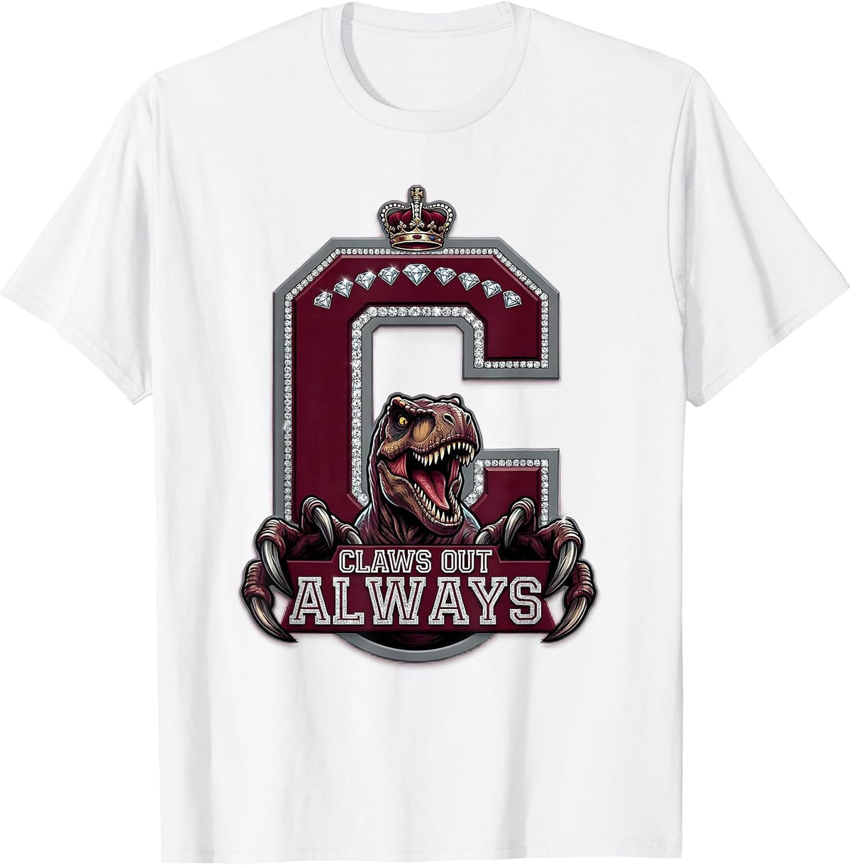 Men's Claws Out Always Fierce Dinosaur Design T-Shirt - White