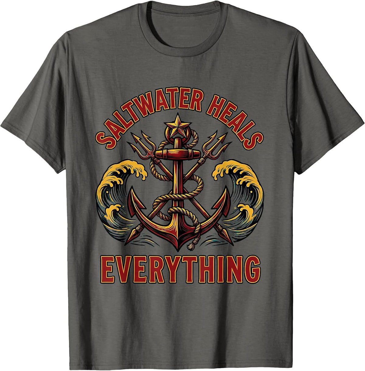 Saltwater Heals Everything Gulf of Mexico Design T-Shirt - Asphalt Grey