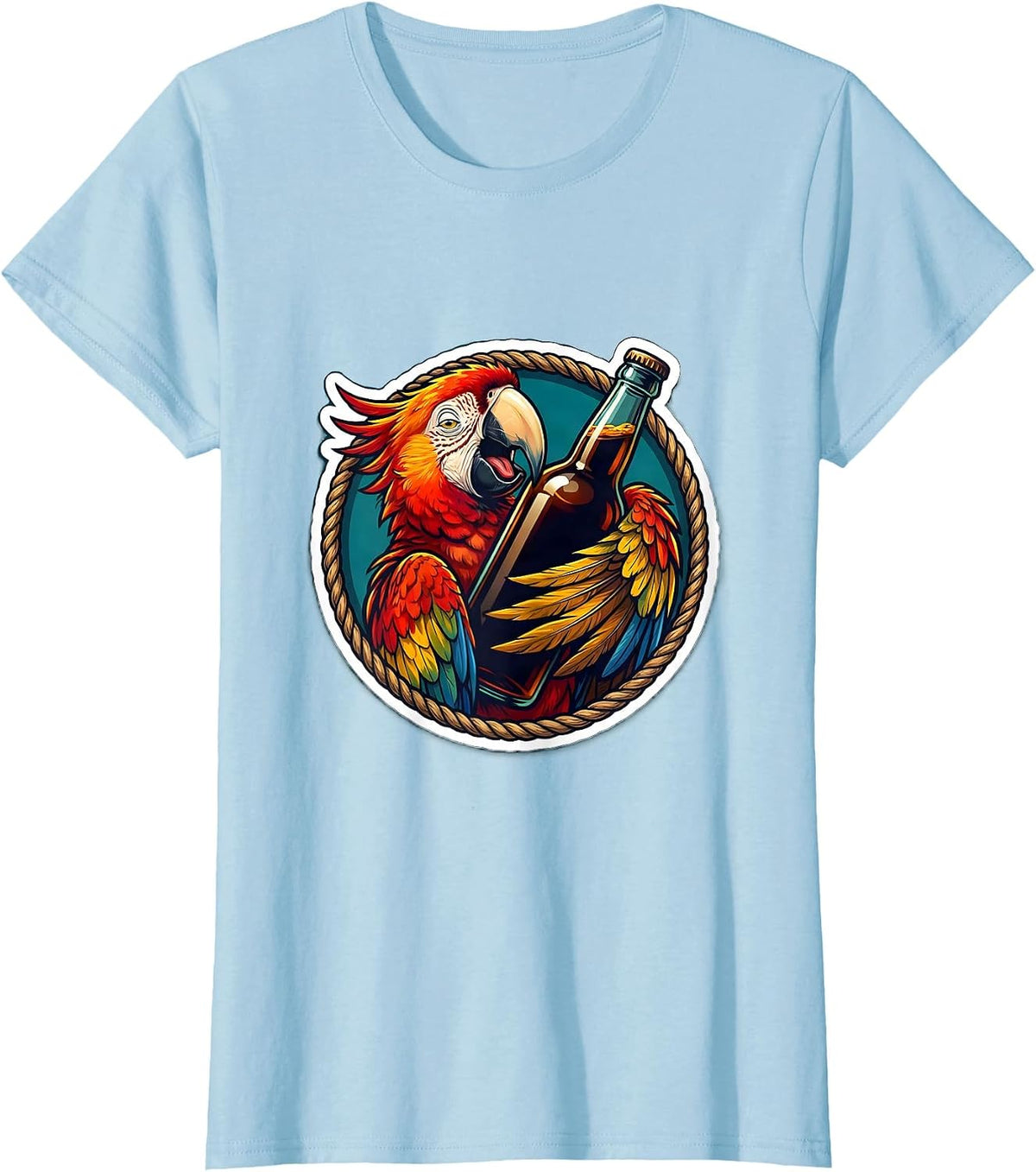 Women's Pirate Parrot Sneaking Sip of Rum Funny Drinking T-Shirt - Baby Blue
