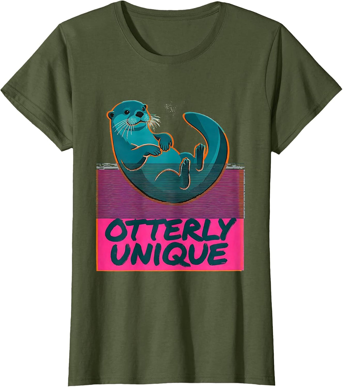 Women's Otterly Unique Risograph Funny Otter Lover Gift T-Shirt - Olive Green