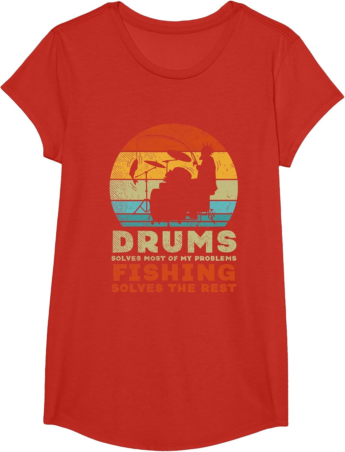 Fishing Drumming Fisherman Angler Drummer Percussion T-Shirt - Girls Red