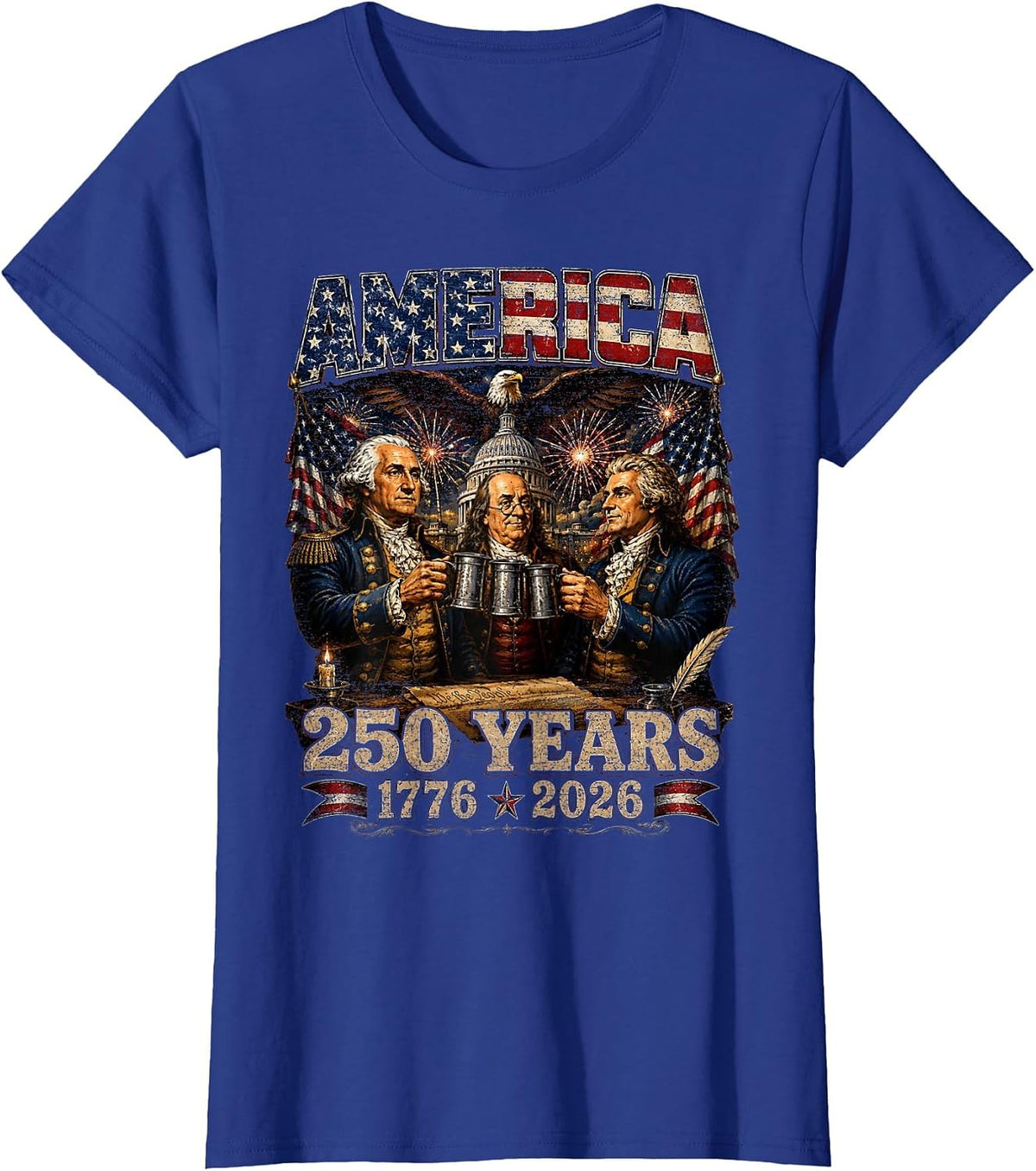Founding Fathers Squad Party 1776 2026 4th of July USA 250th T-Shirt - Royal Blue