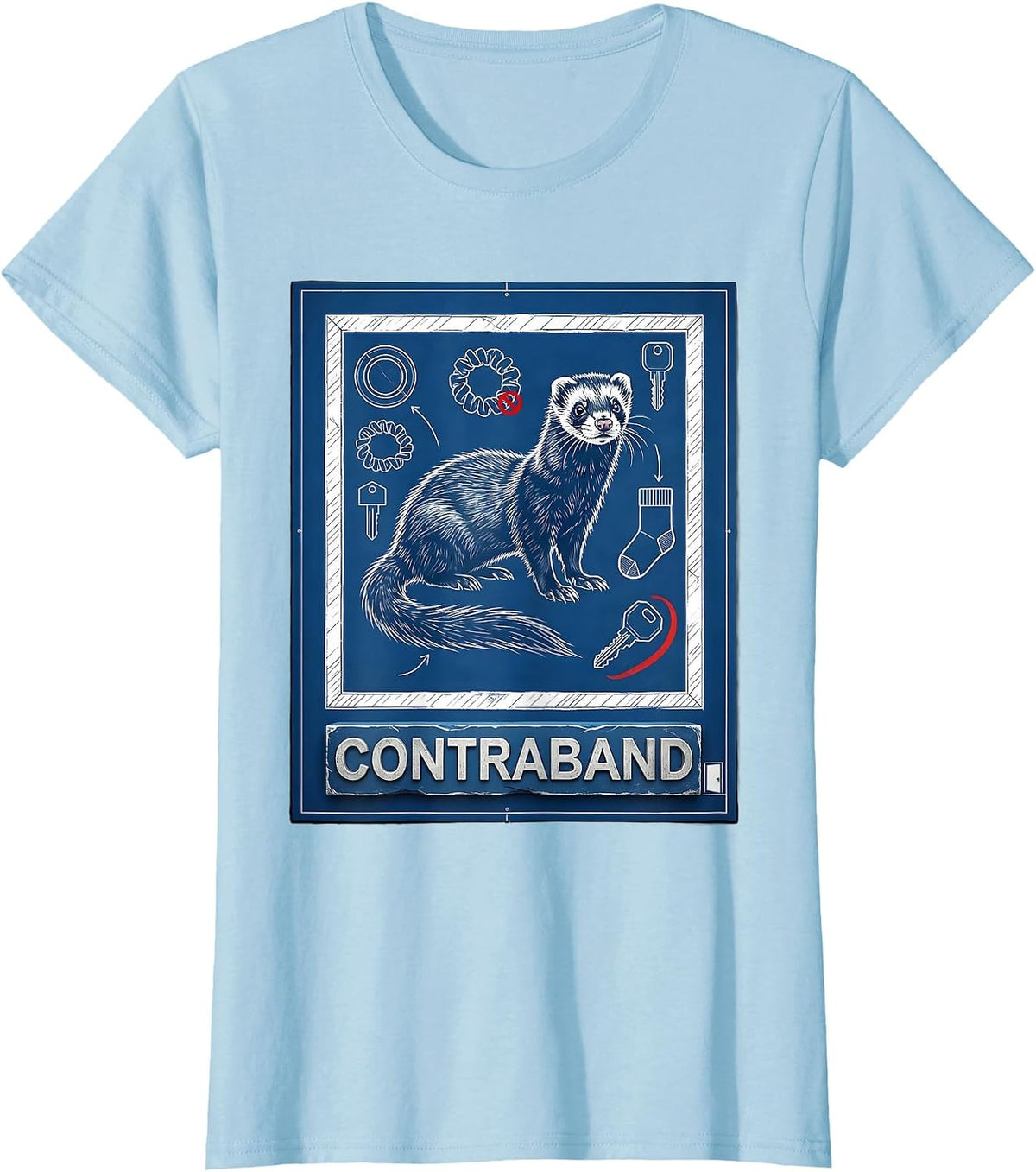 Contraband Technical Blueprint Ferret Lover Humor Gift T-Shirt - Baby Blue