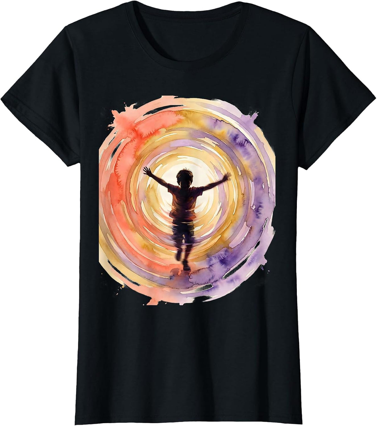 Women's Joyful Spinning Boy Autism Awareness Graphic T-Shirt - Black