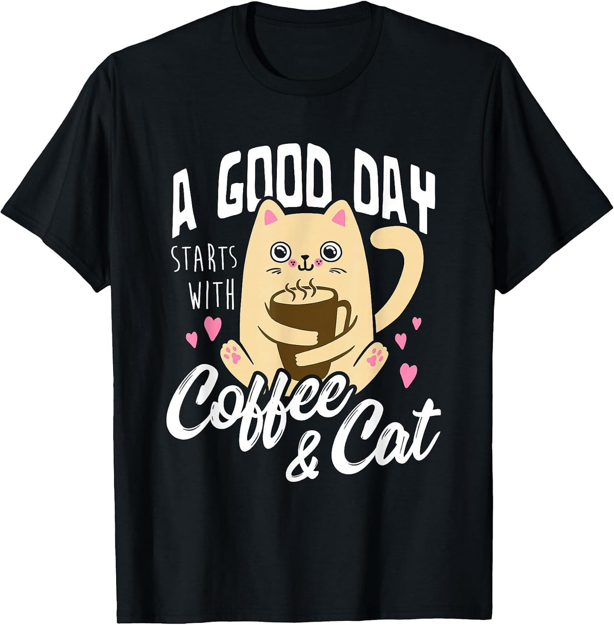 Cat & Coffee Mug - Funny Cat Lover T-Shirt - Black