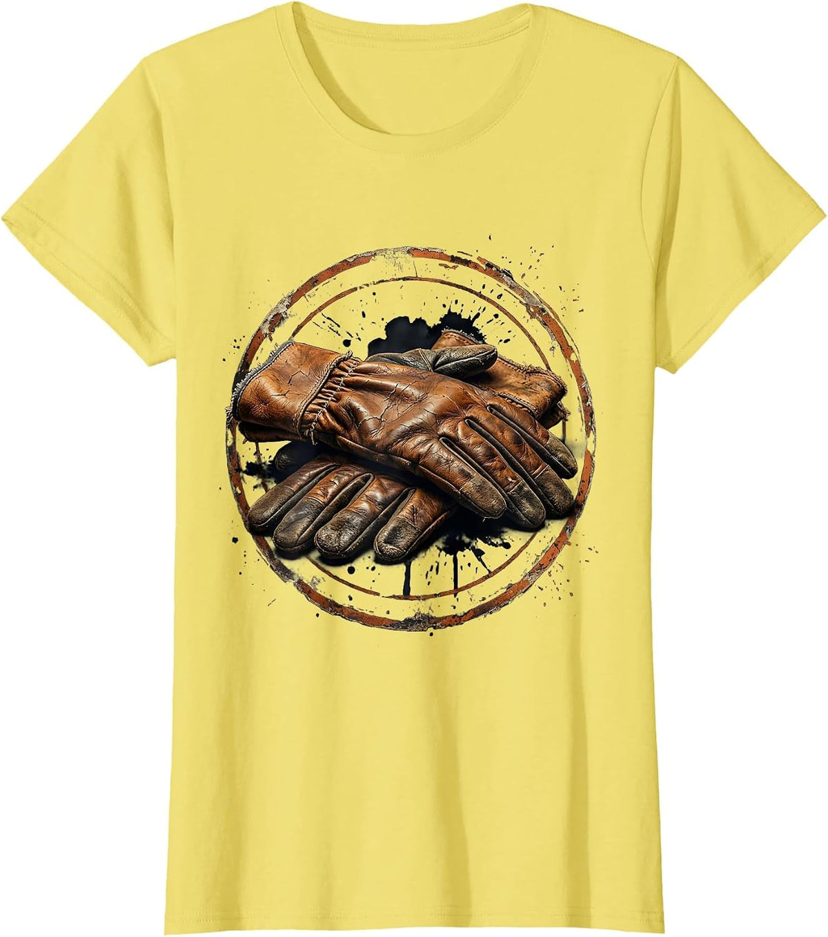 Labor Day Worn Leather Work Gloves Graphic T-Shirt - Lemon Yellow