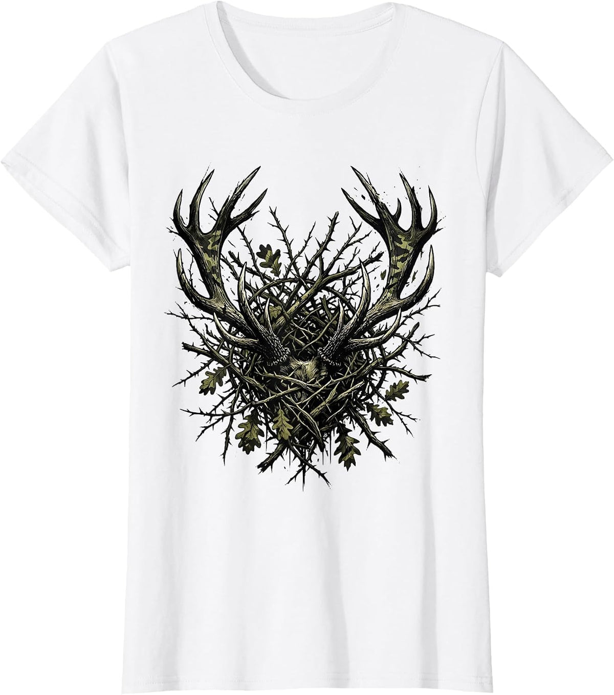 Camo Deer Antlers Hunting Graphic Design T-Shirt - White