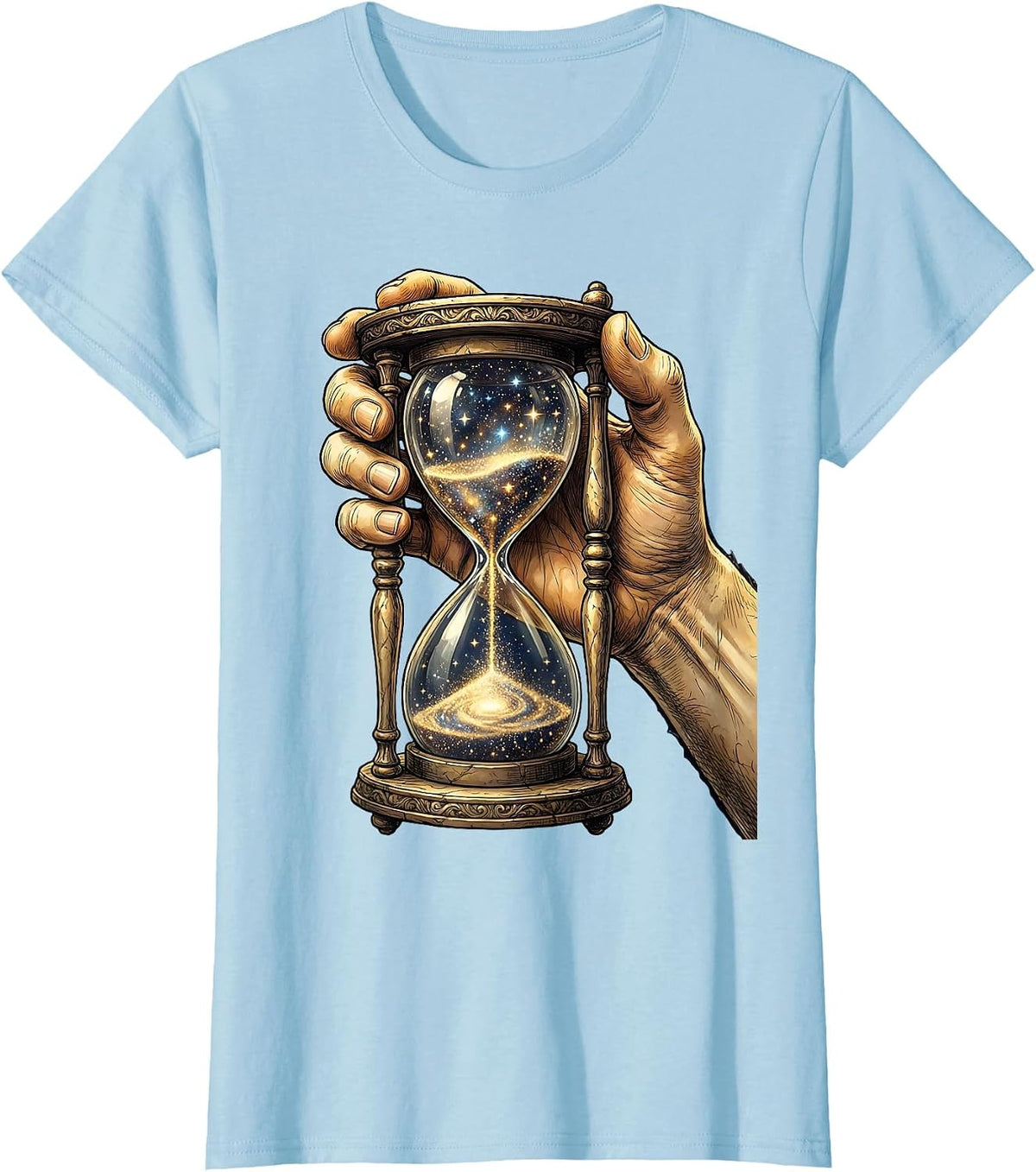 Women's Starfall Hourglass Celestial Art Design T-Shirt - Baby Blue