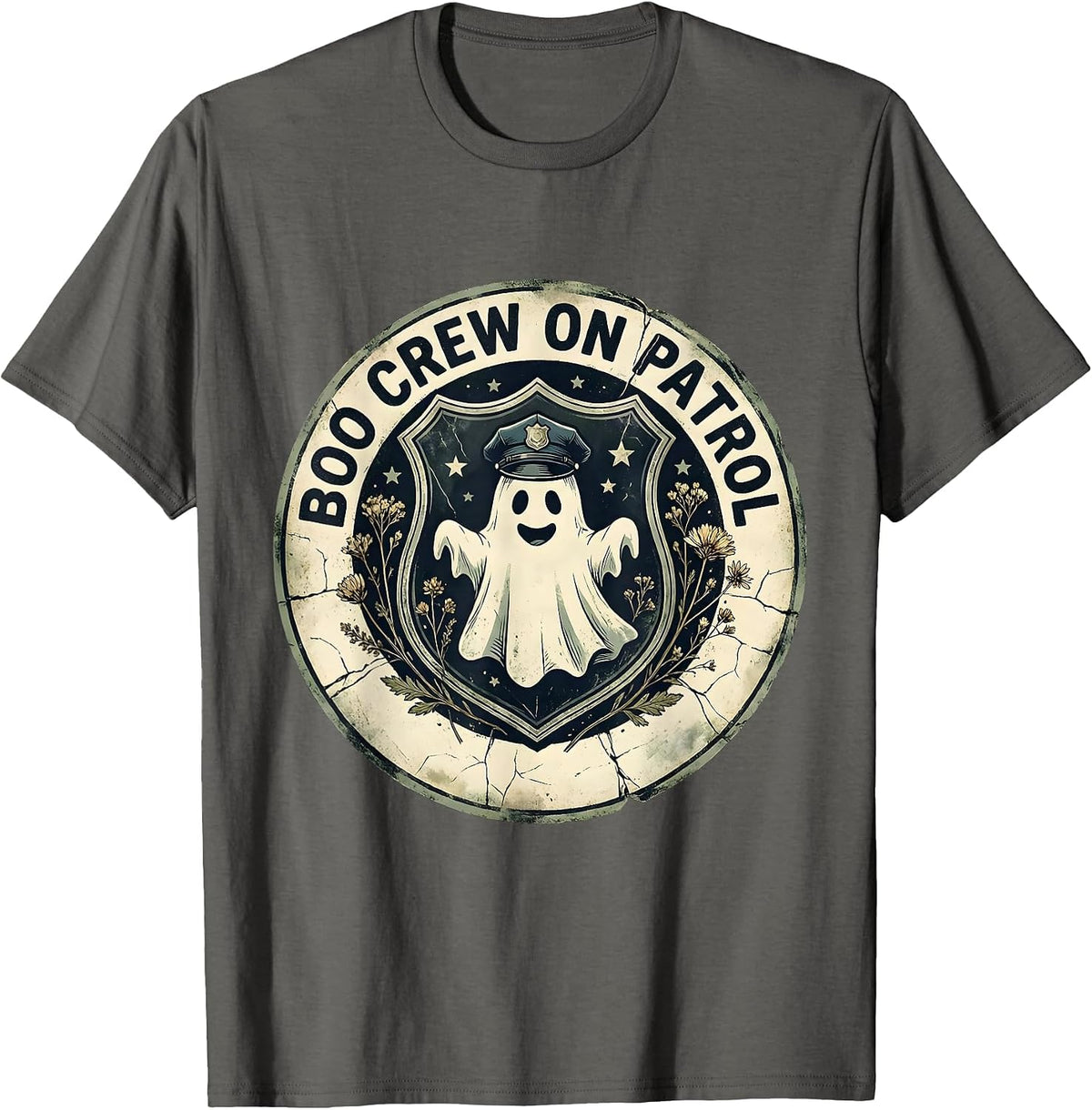 Men's Boo Crew On Patrol Police Officer Halloween T-Shirt - Asphalt Grey