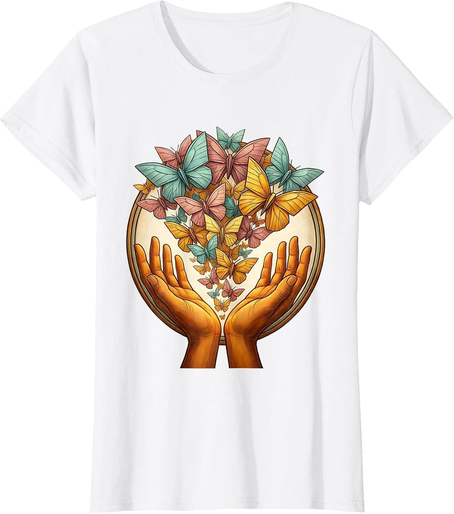 Women's Autism Awareness Butterfly Release Graphic T-Shirt - White