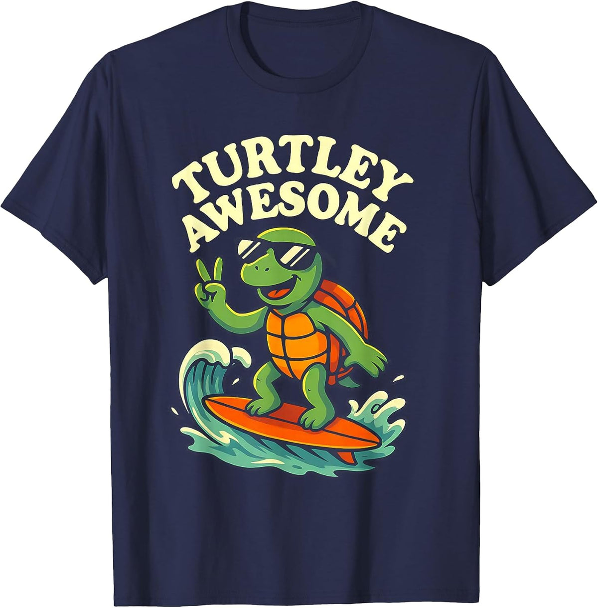 Turtley Awesome - Surfing Turtle T-Shirt - Navy Blue