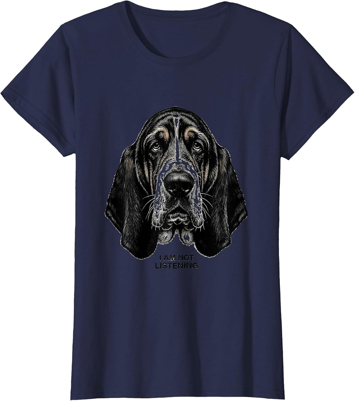 Women's I Am Not Listening Funny Basset Hound Dog Lover Dad Gift T-Shirt - Navy Blue