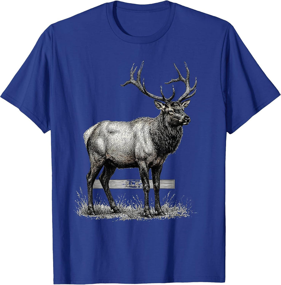 Elk Vintage Naturalist Animal Illustration Portrait Wildlife T-Shirt - Royal Blue