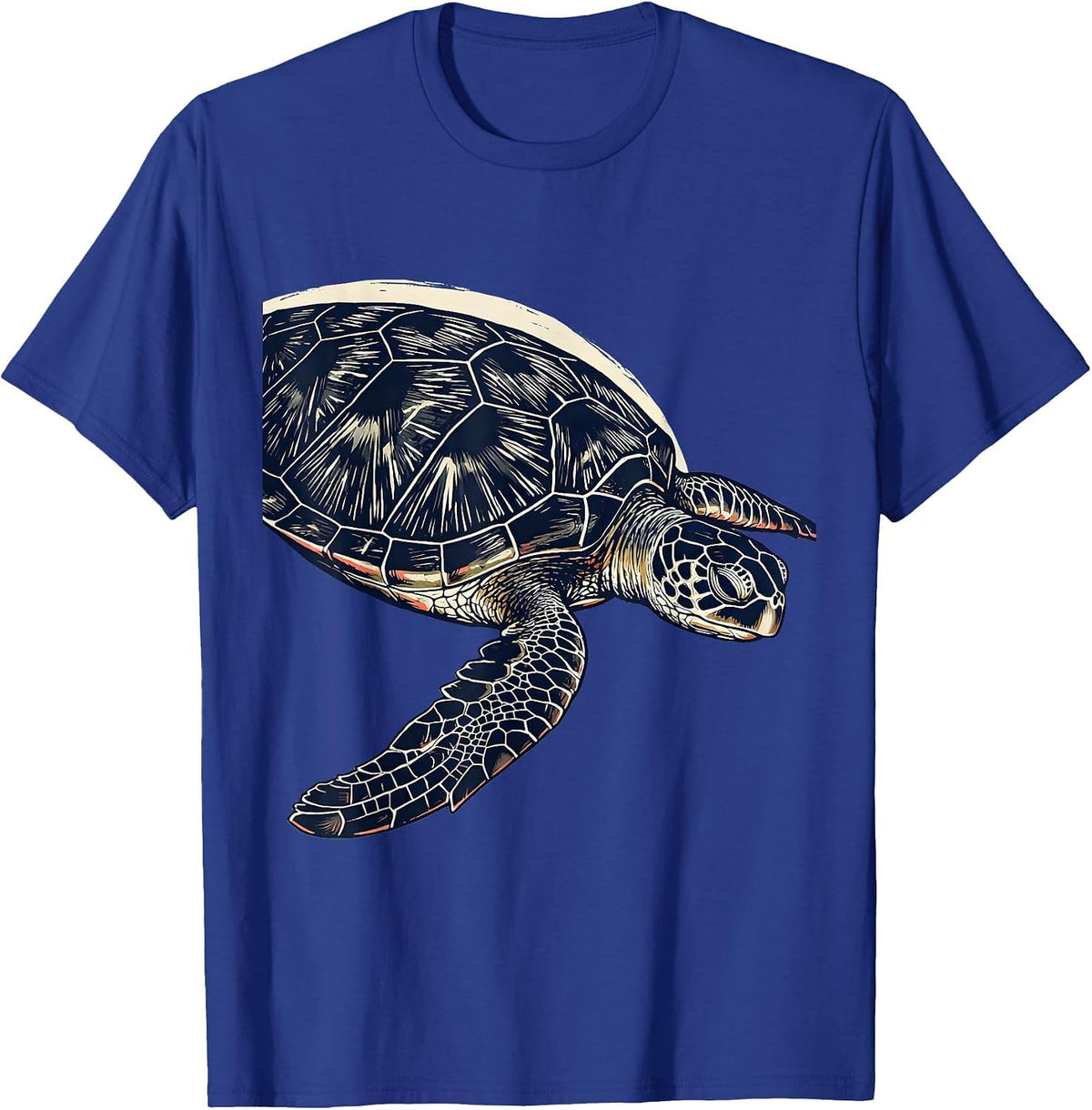 Men's Sea Turtle Linocut Ocean Animal Lover Artwork T-Shirt - Royal Blue