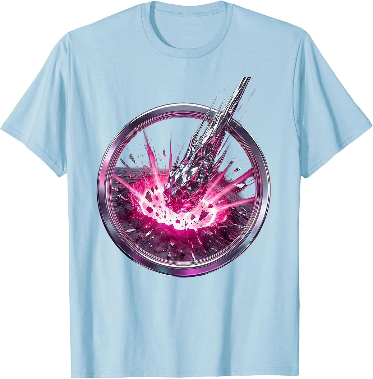 Men's Sparkle Smash Meteor Strike Glowing Crater T-Shirt - Baby Blue