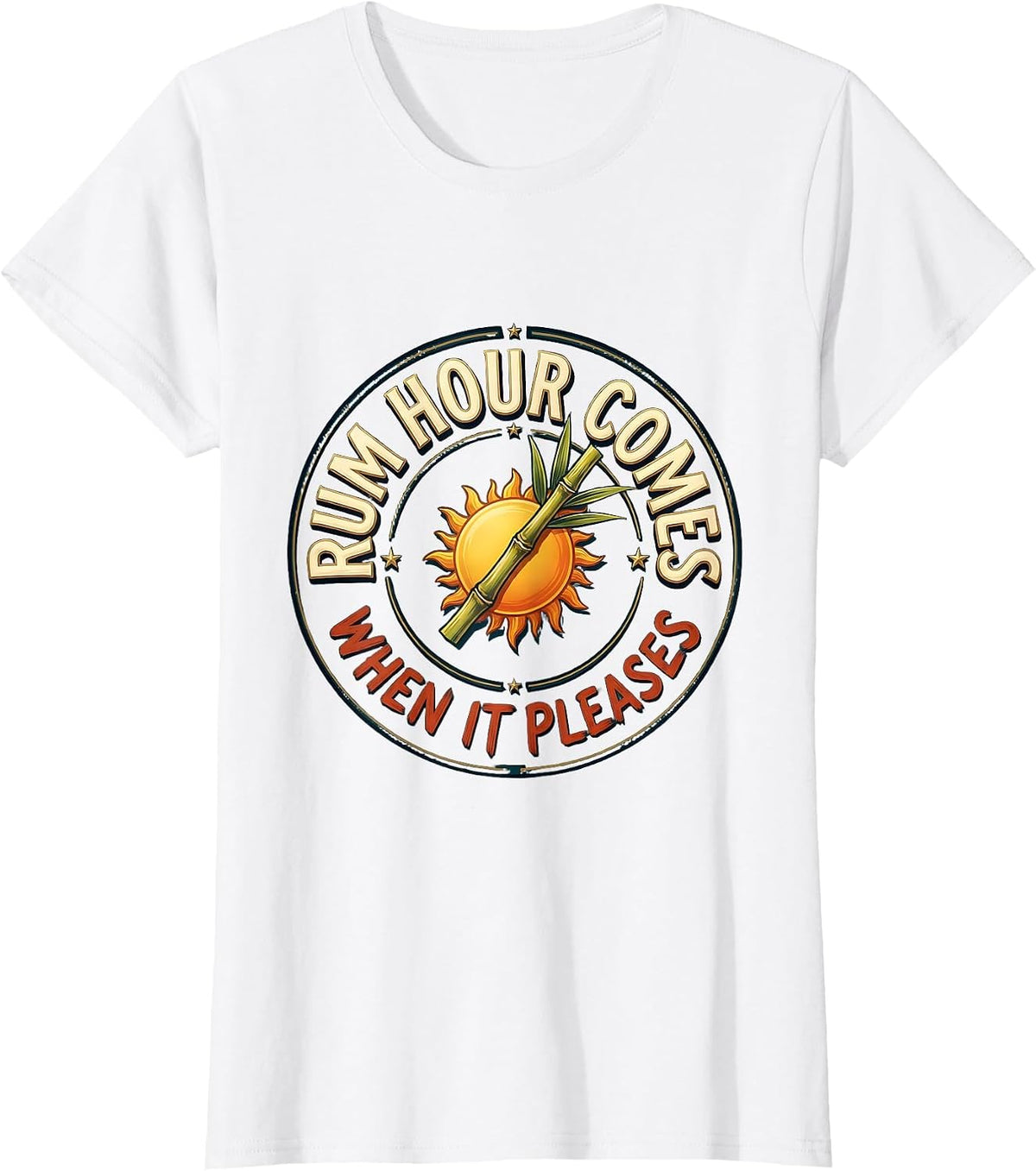 Rum Hour Comes When It Pleases Funny Rum Bar Crawl Party T-Shirt - White