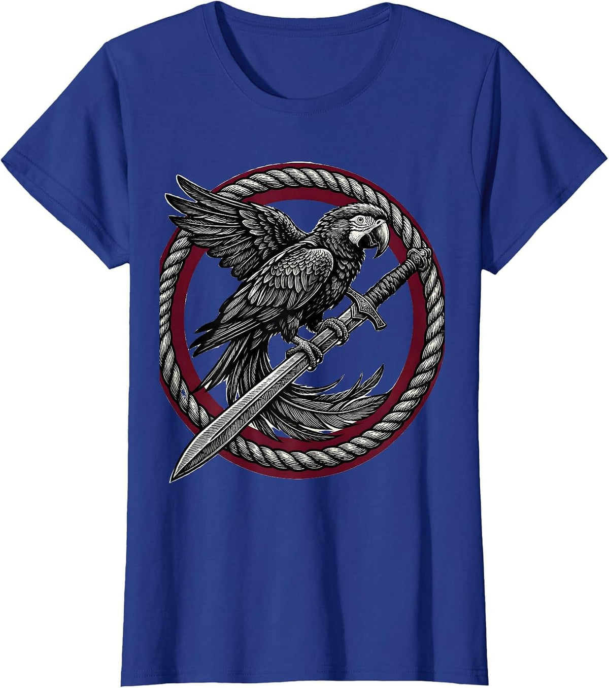 Women's Pirate Parrot Perched on Sword Graphic T-Shirt - Royal Blue