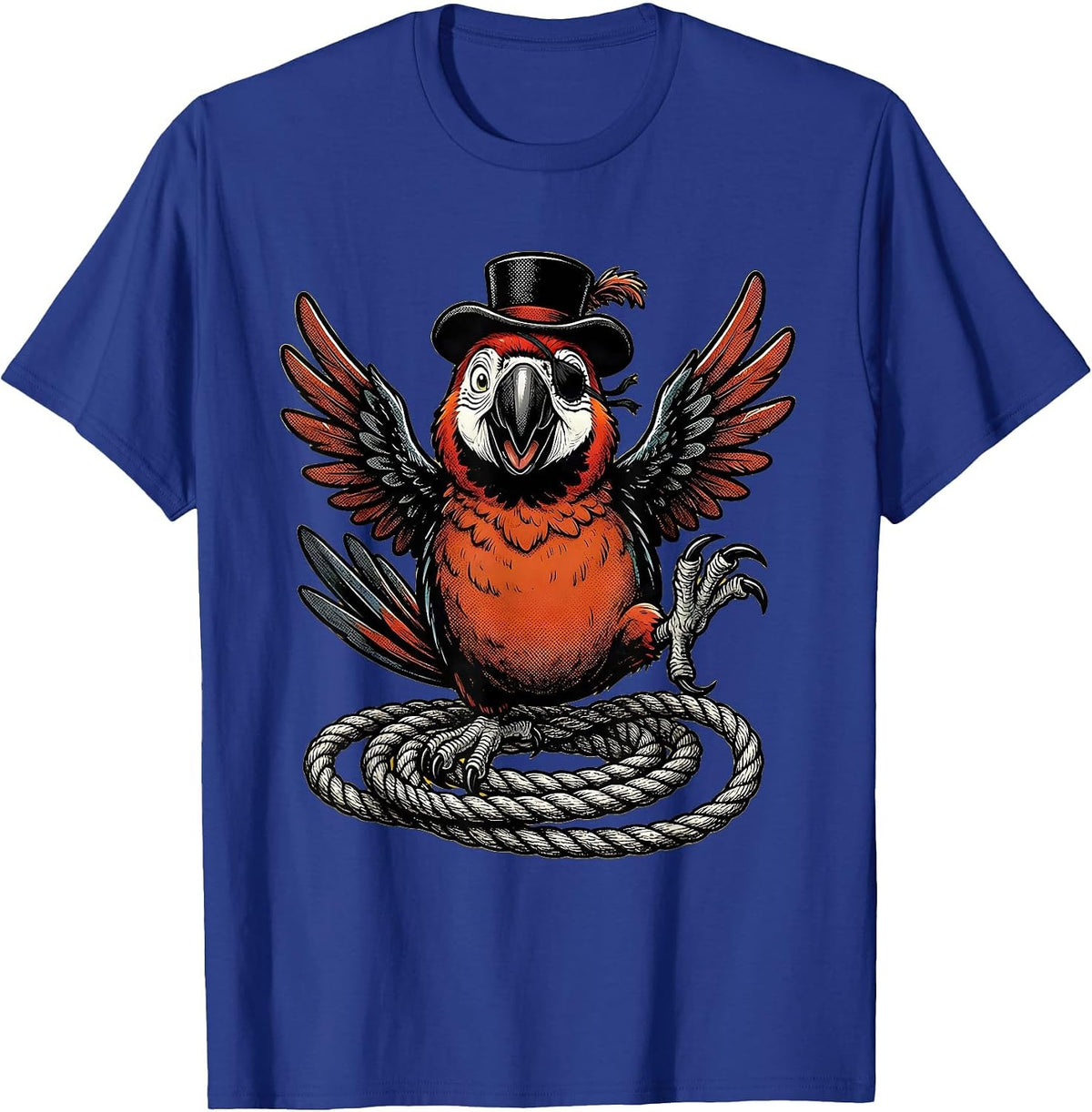 Men's Pirate Parrot on Coiled Rope Sailor Illustration T-Shirt - Royal Blue