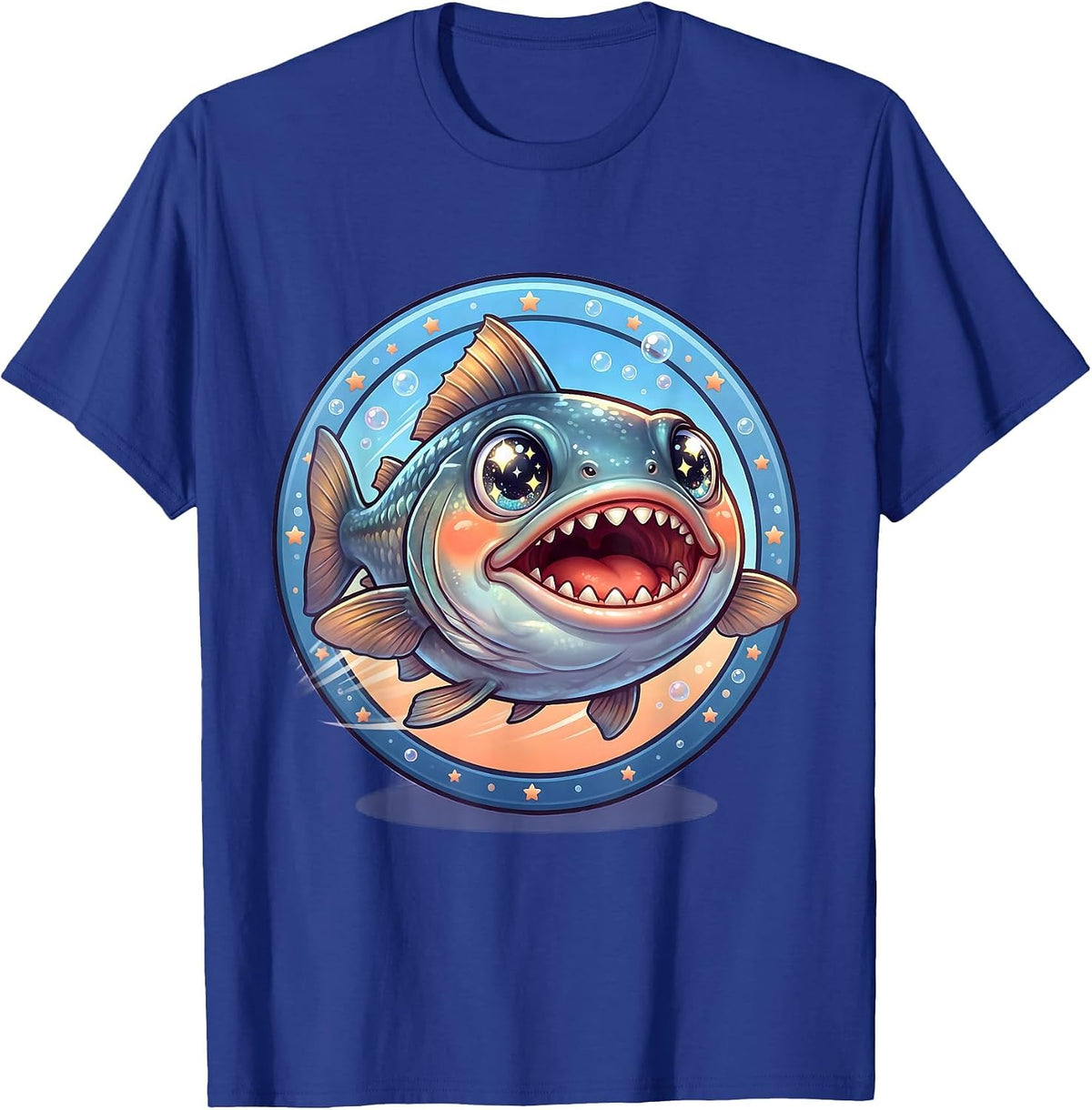 Men's Bite Me Barracuda Charging Teeth Gleaming T-Shirt - Royal Blue