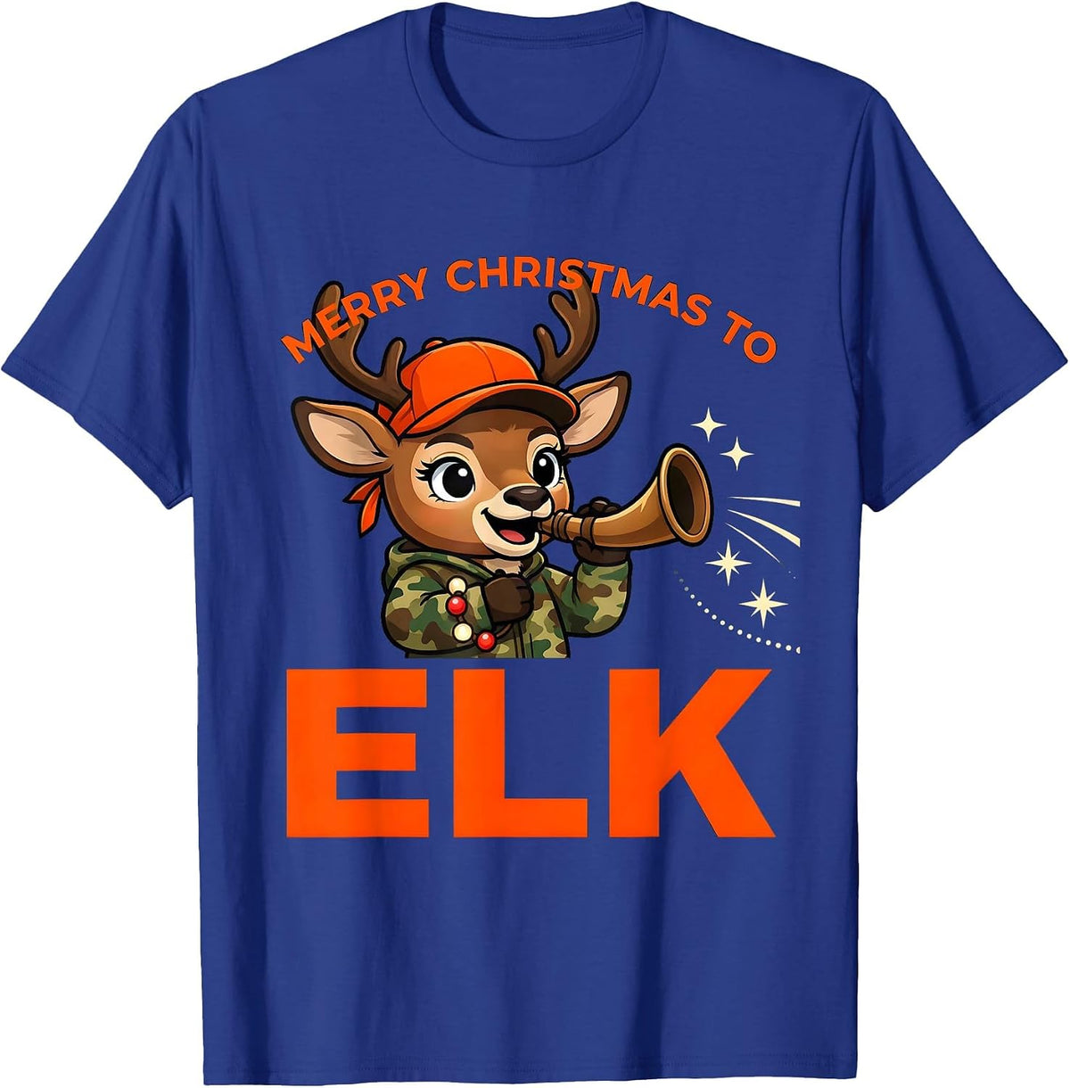Men's MERRY CHRISTMAS TO ELK Funny Cartoon Elk Hunter Christmas T-Shirt - Royal Blue
