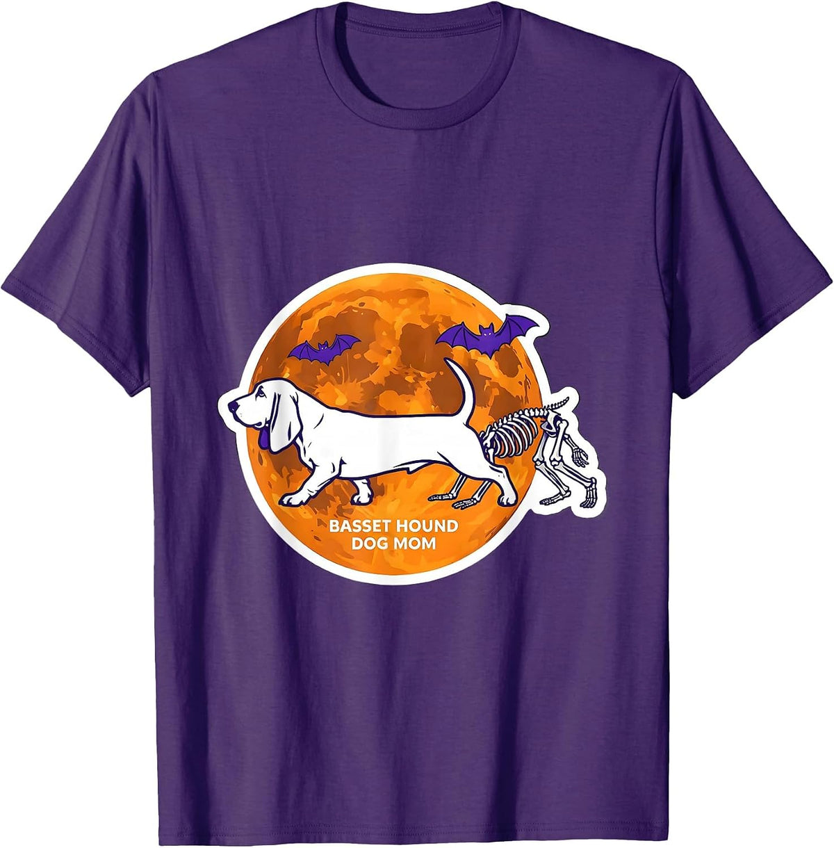 Basset Hound Dog Mom Funny Skeleton Chasing Halloween Dog T-Shirt - Purple