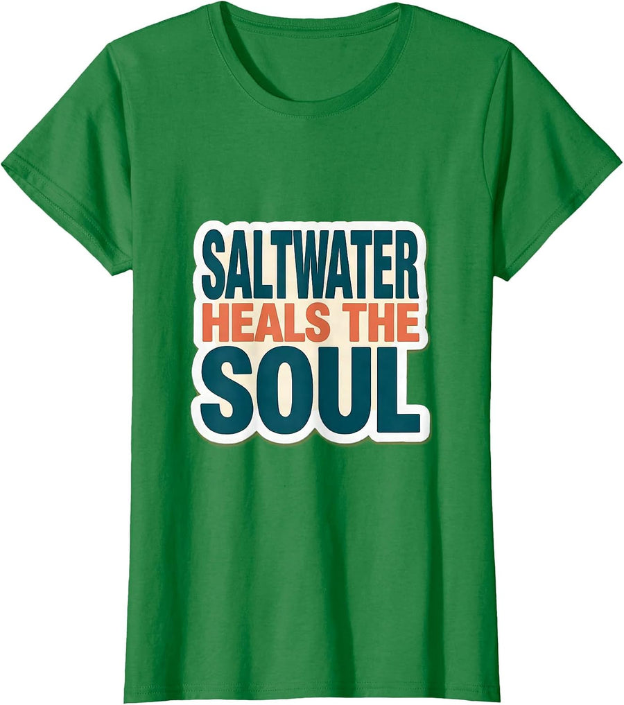 Women's Gulf of Mexico Saltwater Heals the Soul Design T-Shirt - Kelly Green