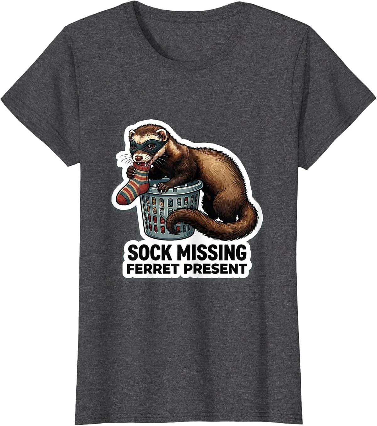 Women's Sock Missing, Ferret Present Funny Ferret Lover Gift T-Shirt - Dark Heather Grey