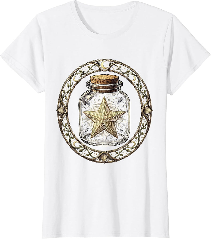 Women's Star Trapped in a Glass Jar Illustration T-Shirt - White