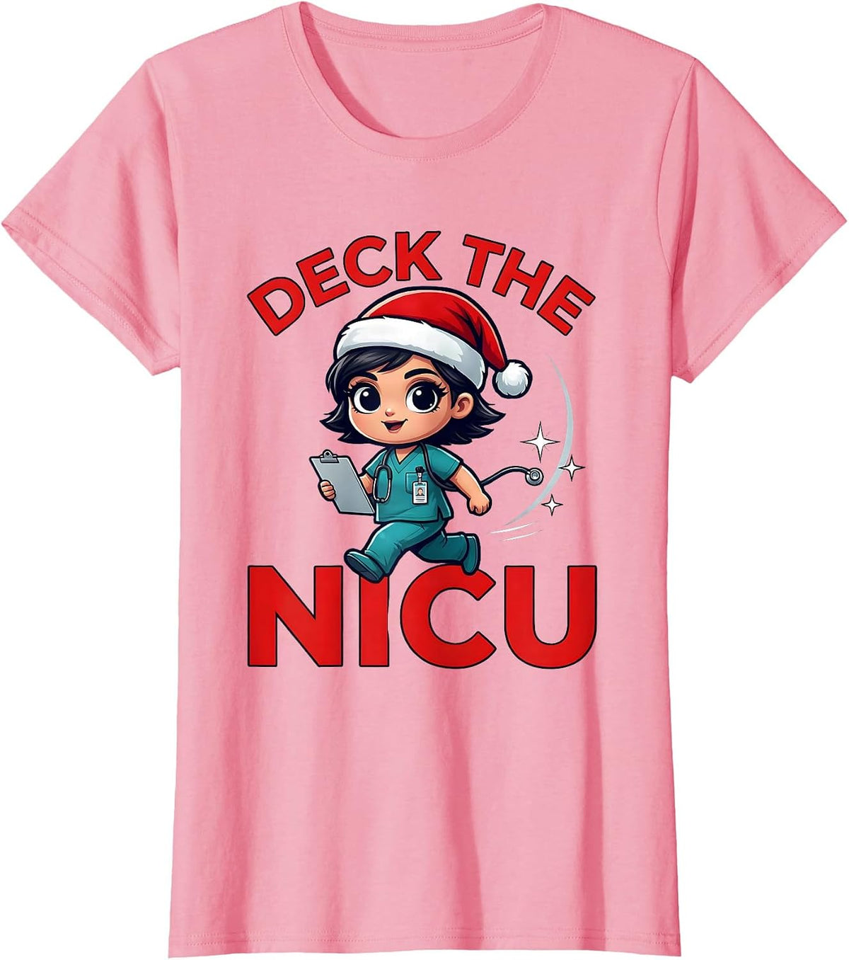 Women's DECK THE NICU Funny NICU Nurse Christmas Holiday Shift T-Shirt - Pink